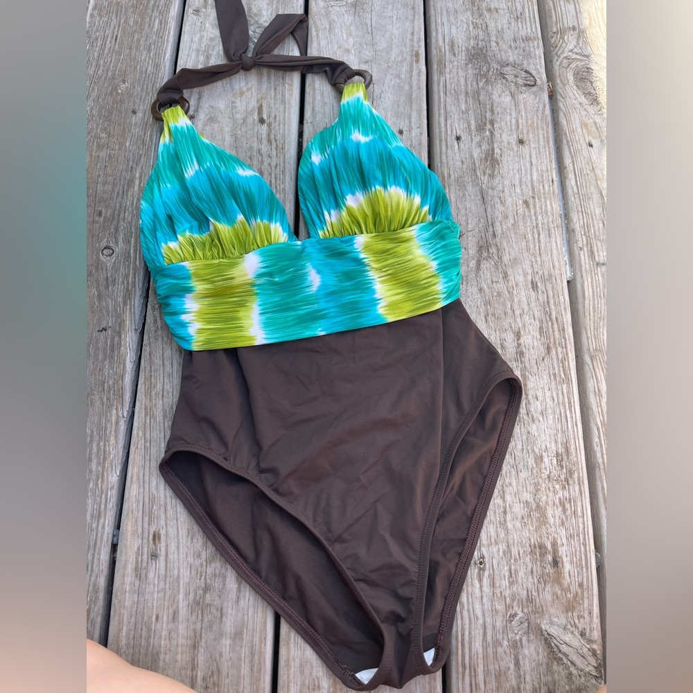 La Blanca Turquoise and Brown Swimsuit